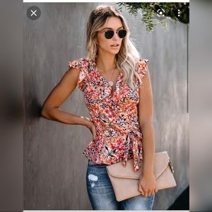 Vici Floral Wrap Blouse - Red and Pink
